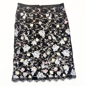 BCBG MAXAZRIA Lace Flower Embroidered Overlay Pencil Skirt Size Large